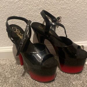 Red and black pleaser heels